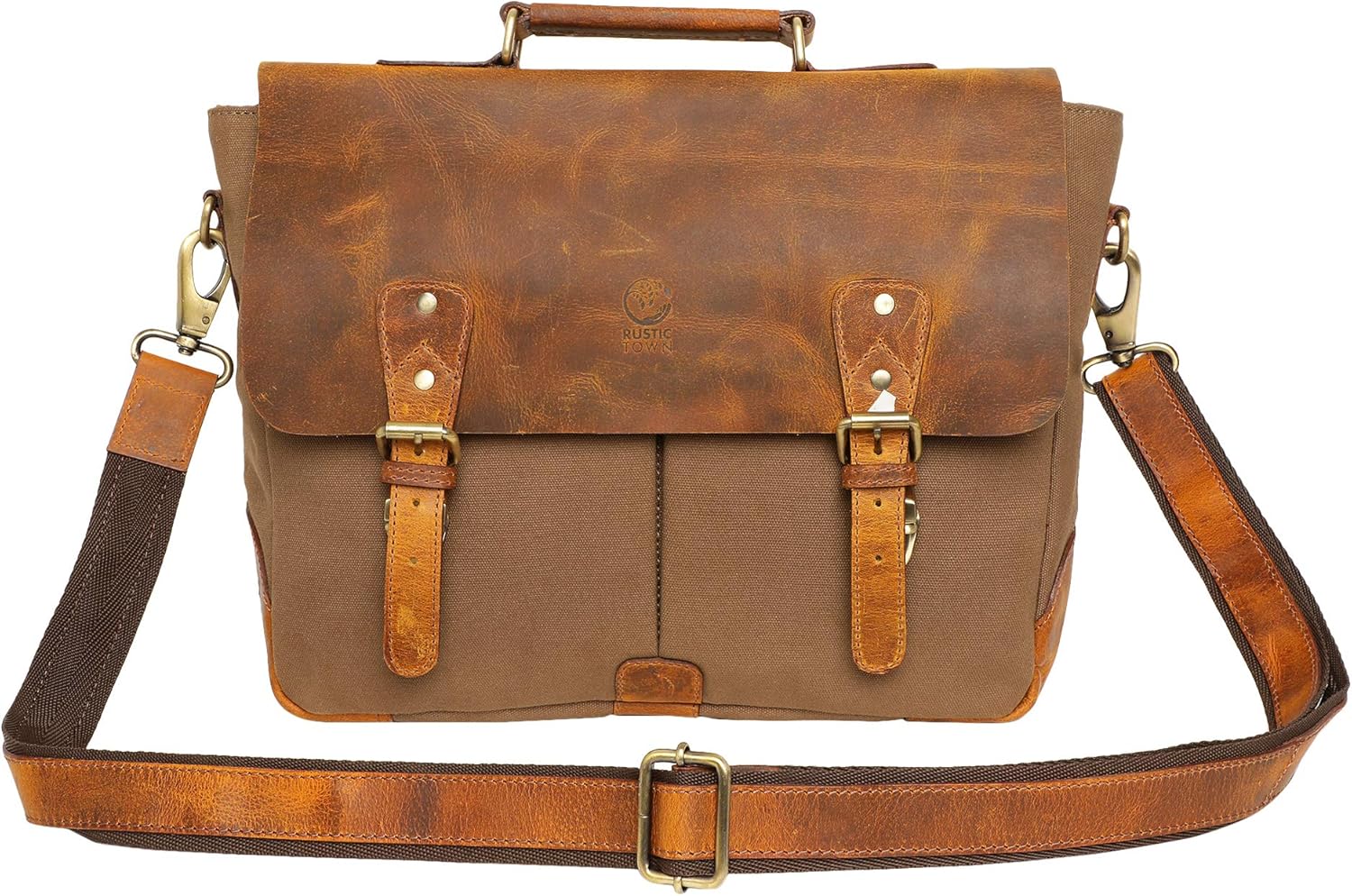 Leather Canvas Messenger Bag for Men Women - Vintage Laptop Satchel Leather Briefcase by Rustic Town (15 Inch, Dark Grey)