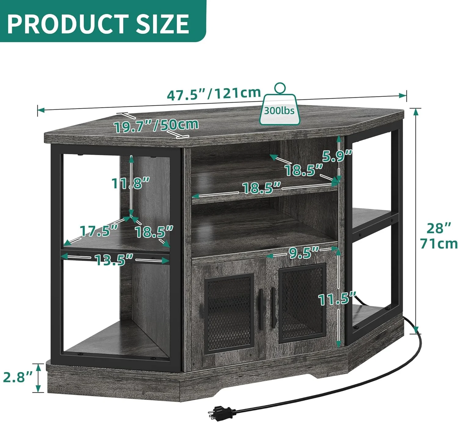 FJU Corner TV Stand for TVs up to 55 Inch with Power Outlet, Modern Farmhouse Entertainment Center, Wood TV Media Console with Storage Cabinets Shelves for Living Room Bedroom, Gray Oak