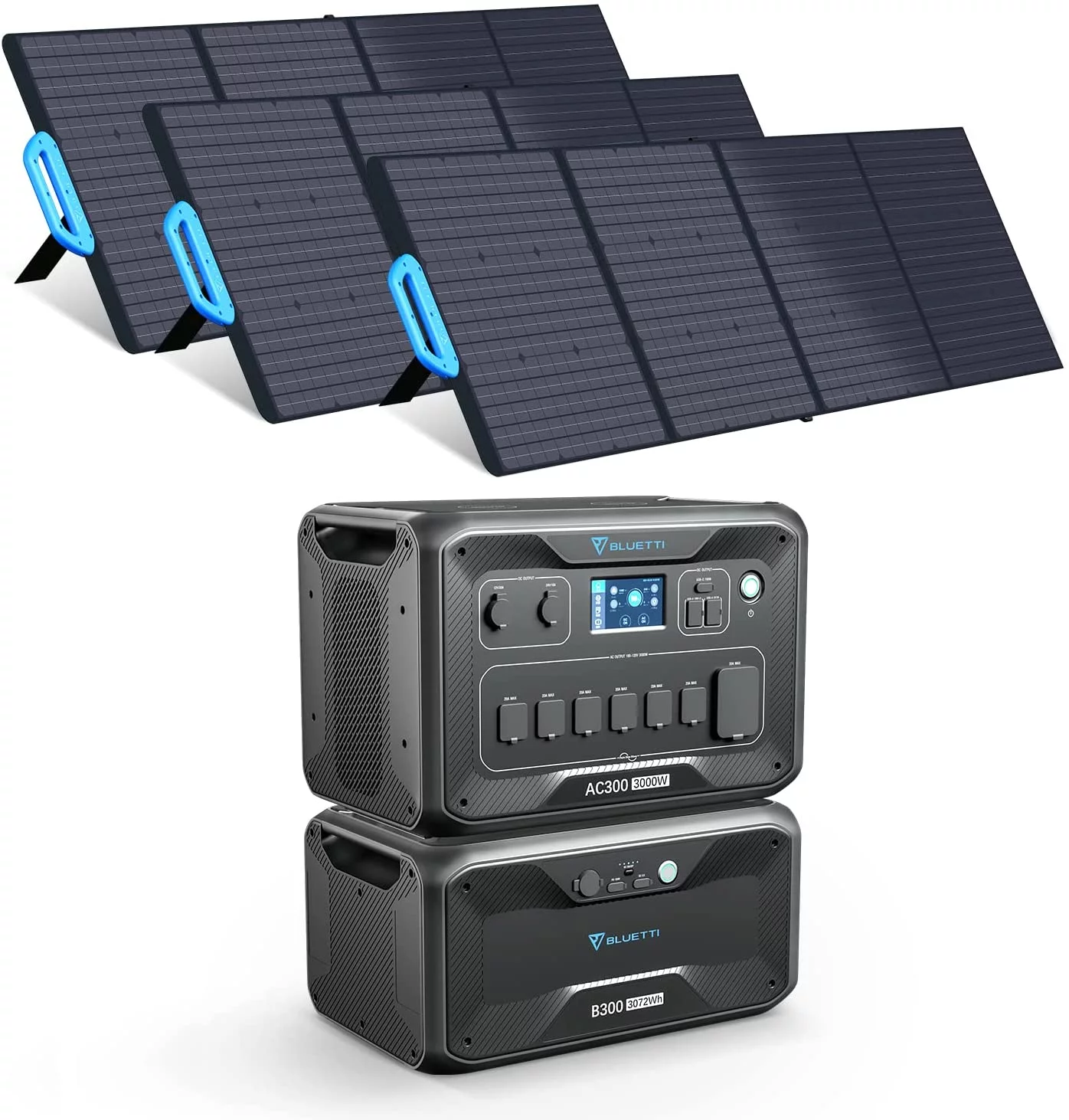 BLUETTI AC300&B300 Solar Generator 3072Wh Expansion Battery Power Station with 3 PV200 200W Solar Panels Included, 6 X 3000W AC Outlets, UPS Backup Battery for Home Use, New
