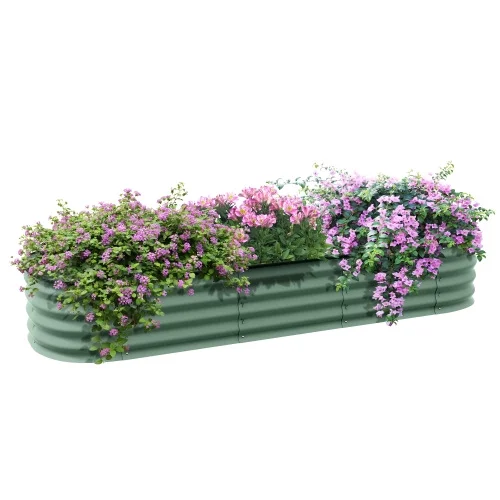 Buumin Outsunny 6.4' x 2' x 1' Galvanized Raised Garden Bed Kit, Outdoor Metal Elevated Planter Box with Safety Edging, Easy DIY Stock Tank for Growing Flowers, Herbs & Vegetables, Green - Curated Treasures Market