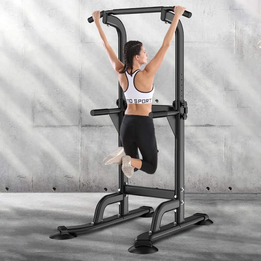 SOGES Height Adjustable Power Tower Dip Stands Pull up Bar Strength Training for Home Gym Black