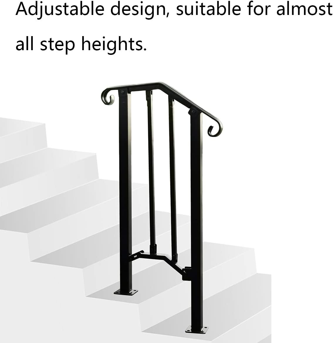AMAKZH Handrails for Outdoor Steps Stair Railing Kit Black Metal Handrail Bracket Picket Fits 1 to 2 Step Wrought Iron Safety Staircase