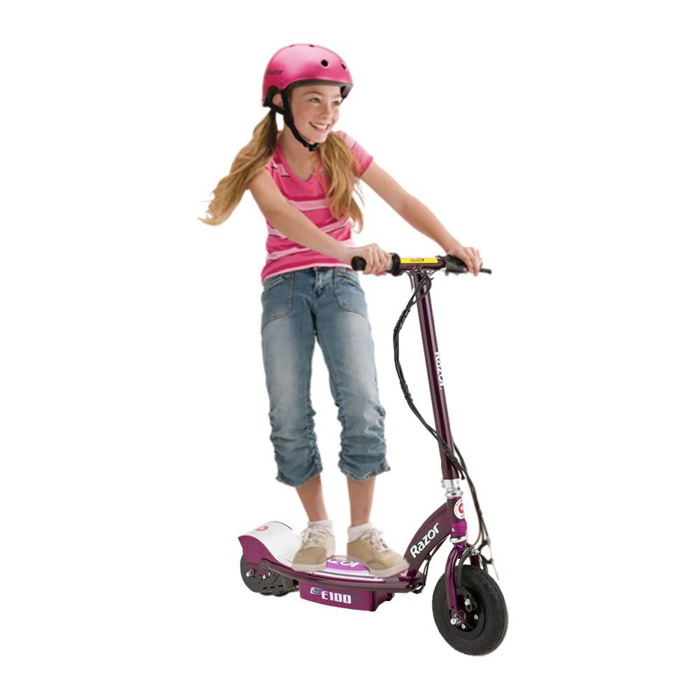Razor E100 Motorized Rechargeable Electric Powered Kids Scooter, Purple (2 Pack)