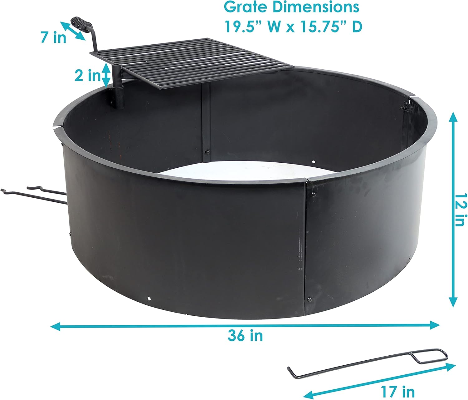 Sunnydaze Wood Burning Fire Pit - Campfire Ring with Cooking Grate and Fire Poker - 36 Inch Outdoor Camping Firepit - Heavy Duty 2mm Thick Steel - BBQ Grill