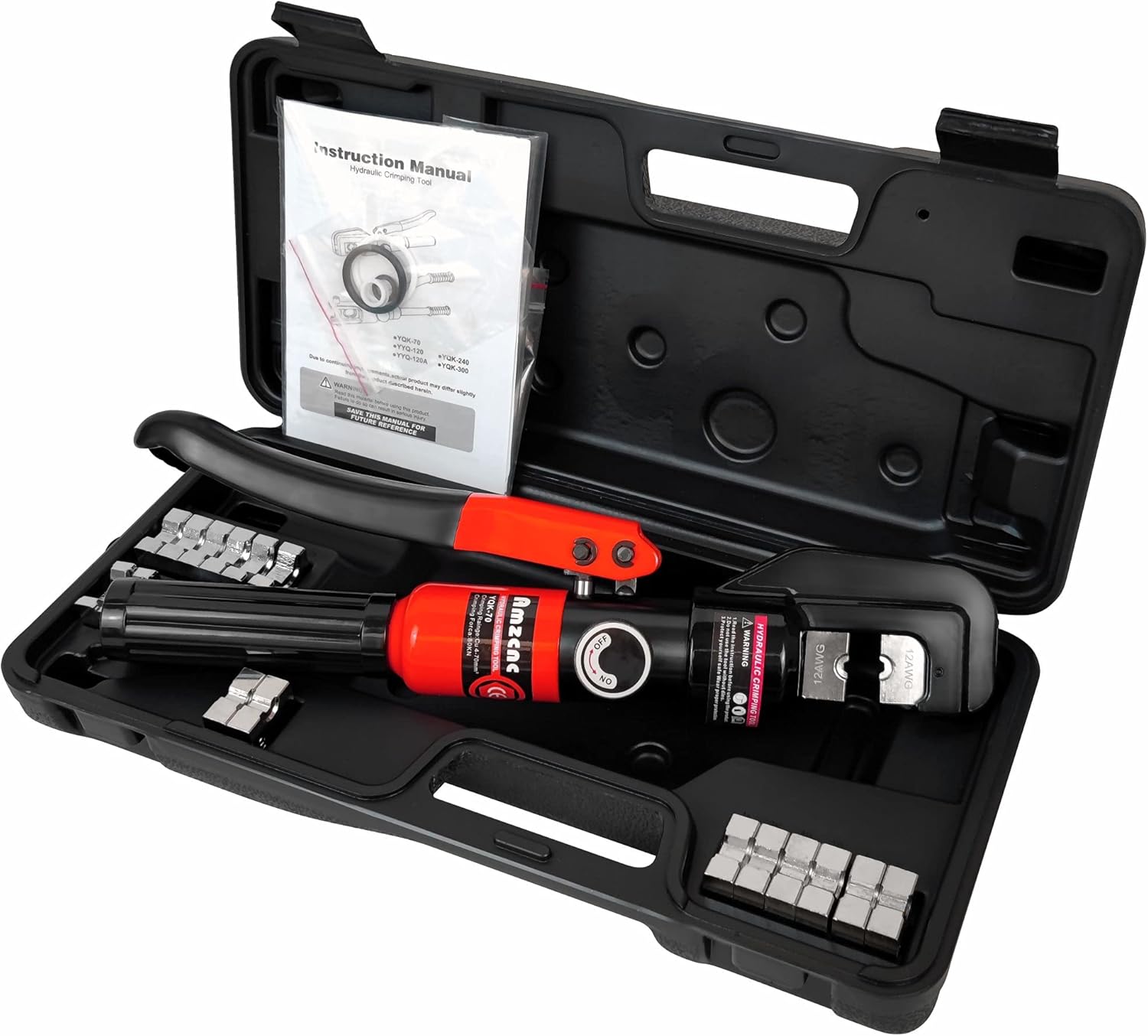 AMZCNC Hydraulic Wire Battery Cable Lug Terminal Crimper Crimping Tool 12 AWG to 00 (2/0) Electrical Terminal Wire Crimping Plier Kit,Marked with AWG Pack of 2