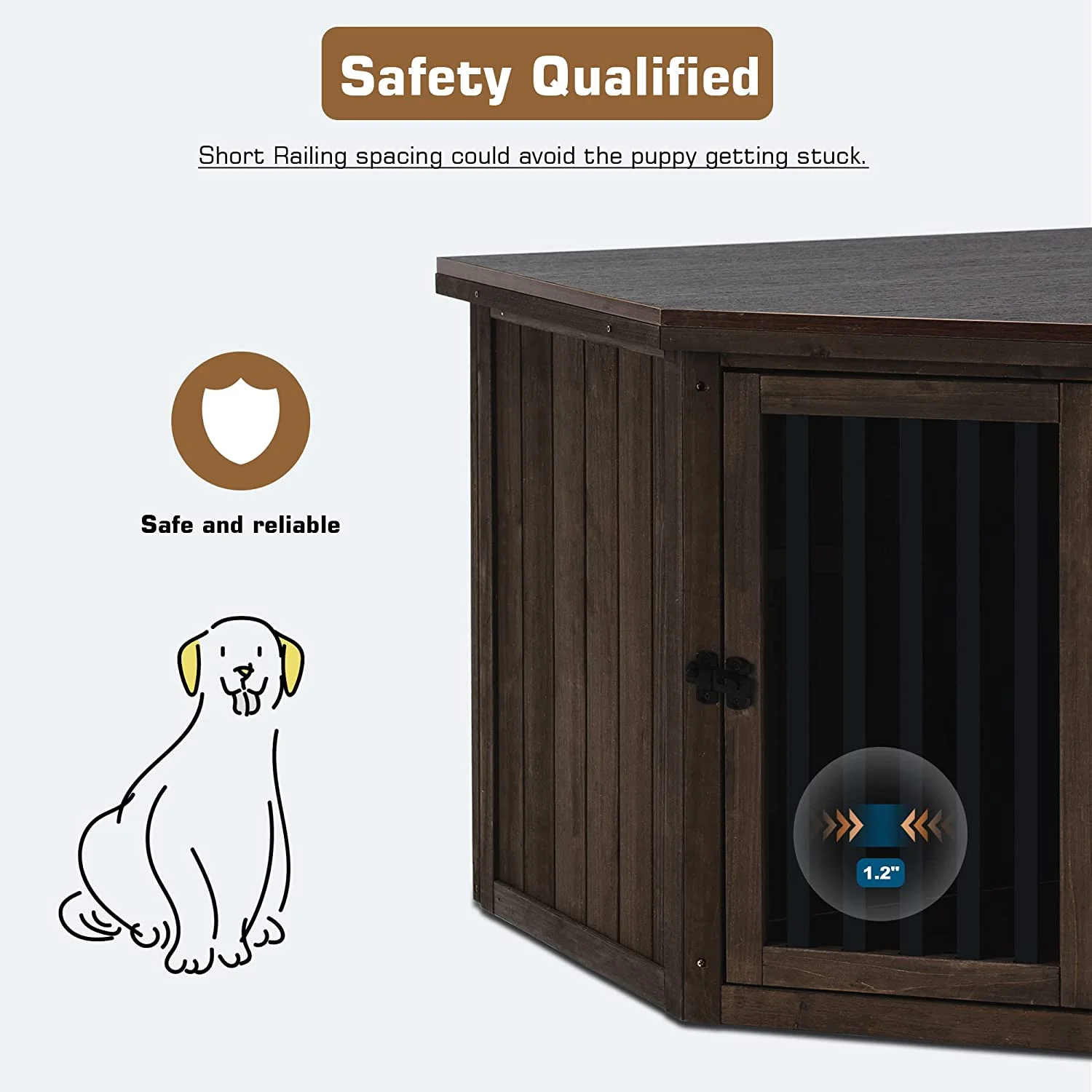 Furniture Corner Dog Crate, End Table Dog Kennel With Door, Wooden Dog House, Pet Crate Indoor Use 1578 (Medium, Brown)