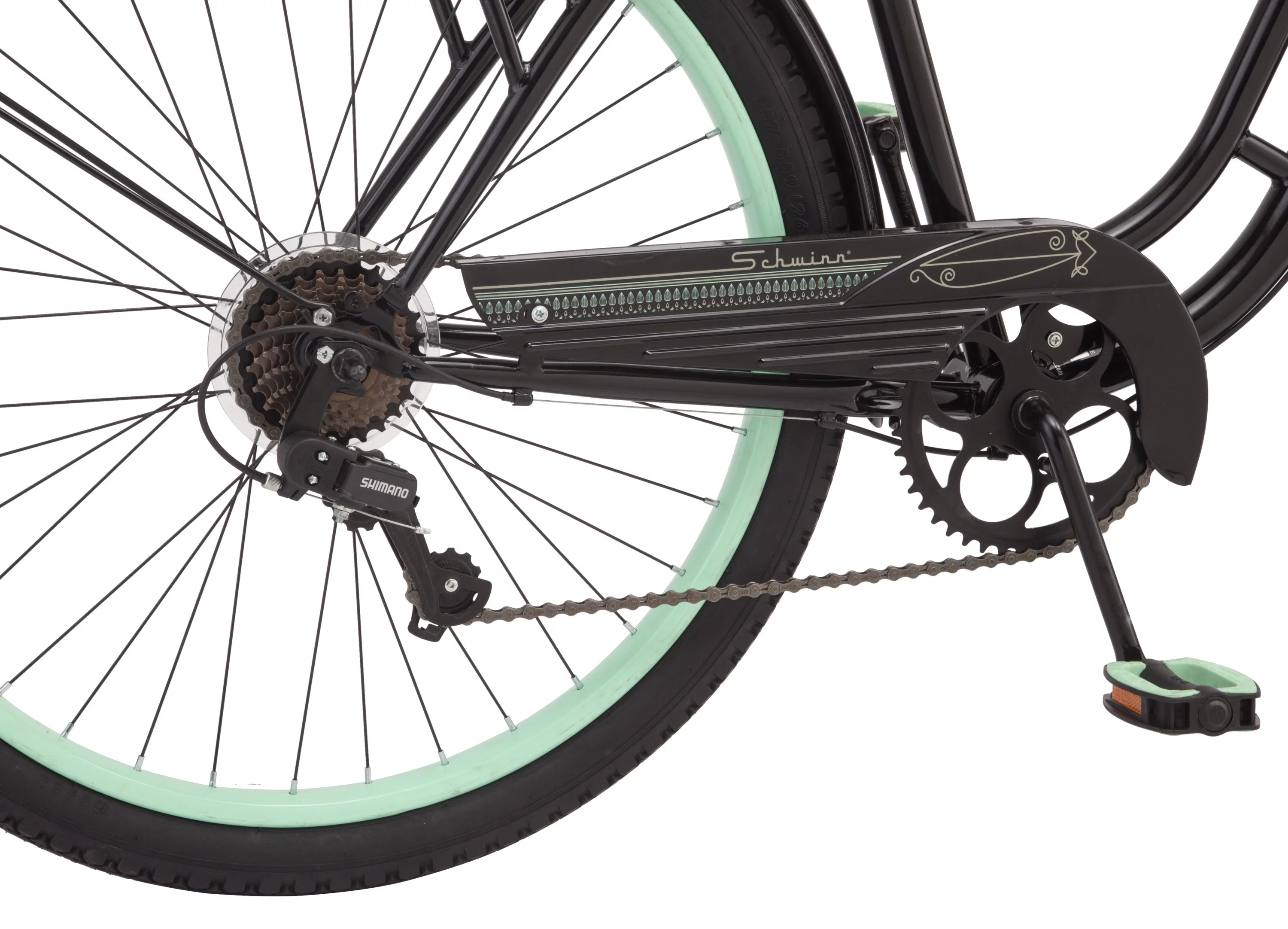 Schwinn Fairhaven Cruiser Bike, 26-inch wheels, 7 speeds, womens frame, Black / Green