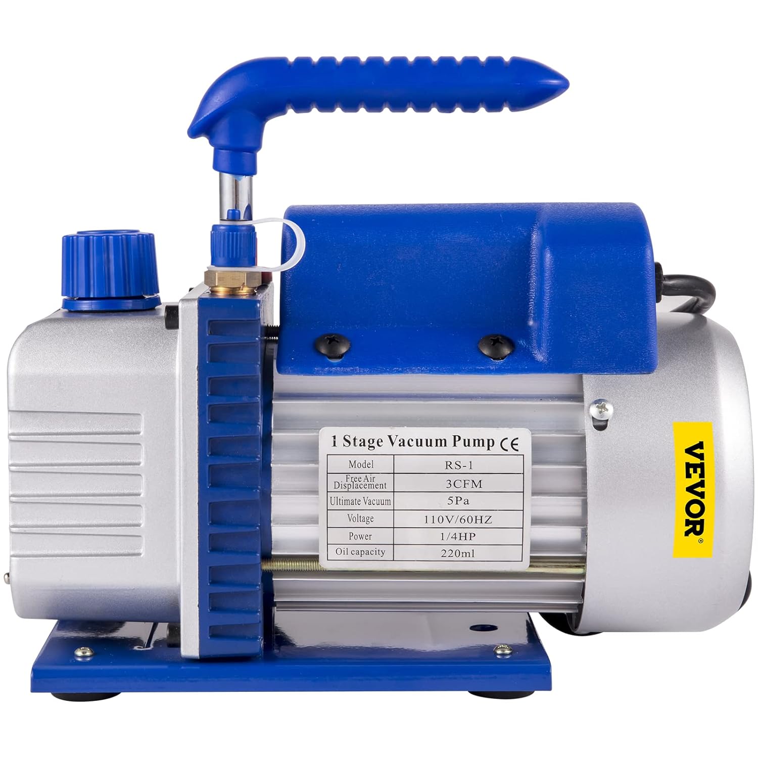 VEVOR 3CFM Vacuum Pump Single Stage 3CFM HVAC Vacuum Pump 3CFM 1/4HP Vacuum Pump Air Conditioning with 1 Gallon Vacuum Degassing Chamber Vacume Chamber and Pump