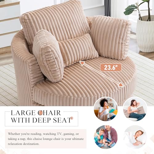 Chair and A Half with Ottoman, 360° Swivel Accent Barrel Chair Modern Comfy Round Reading Sofa Swivel Chairs Circle Lounge Chair for Bedroom Living Room w/4 Pillow Lower Seating Heigh (White, Large)