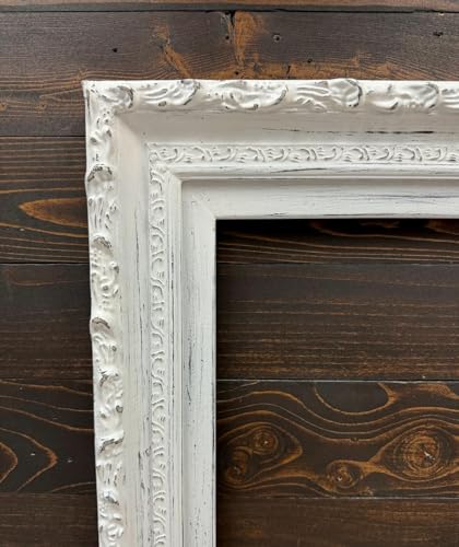 TV frame for Samsung The Frame TV, fits 32,43, and 50 inch TVS. Distressed White Finish (not for use with other models) Handmade wood ornate TV Frame