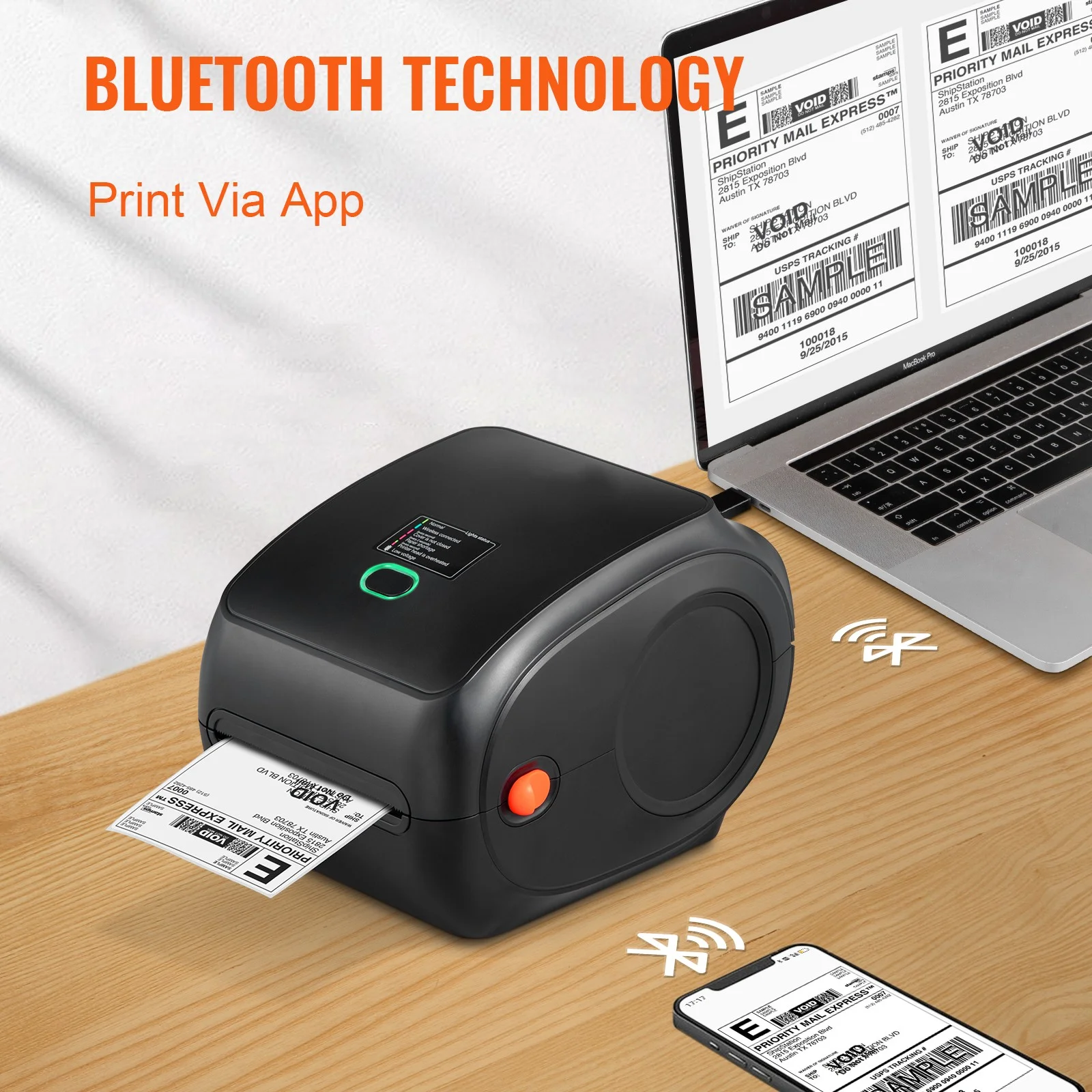 VEVOR Thermal Label Printer 4x6 300DPI USB/Bluetooth for Amazon eBay Etsy UPS