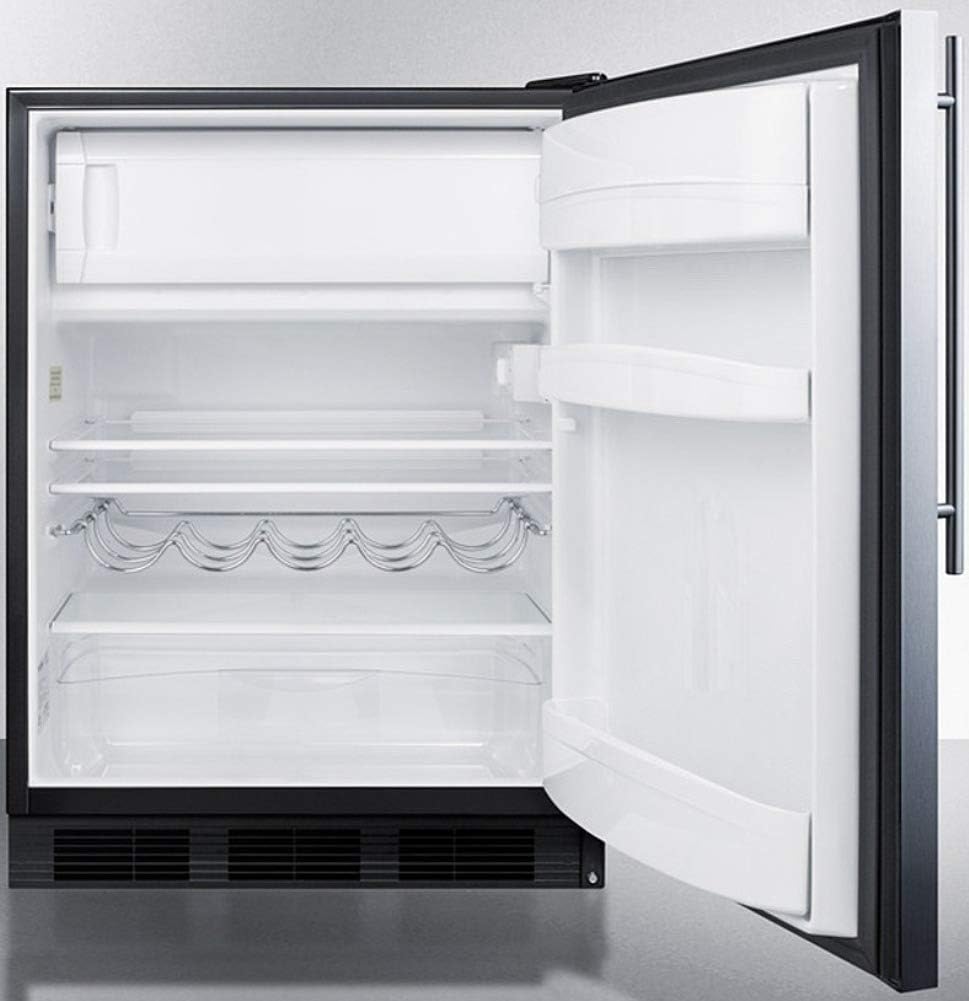 Summit Appliance CT663BKBISSHVADA ADA Compliant Built-in Undercounter Refrigerator-Freezer for Residential Use, Cycle Defrost with Stainless Steel Wrapped Door, Thin Handle and Black Cabinet