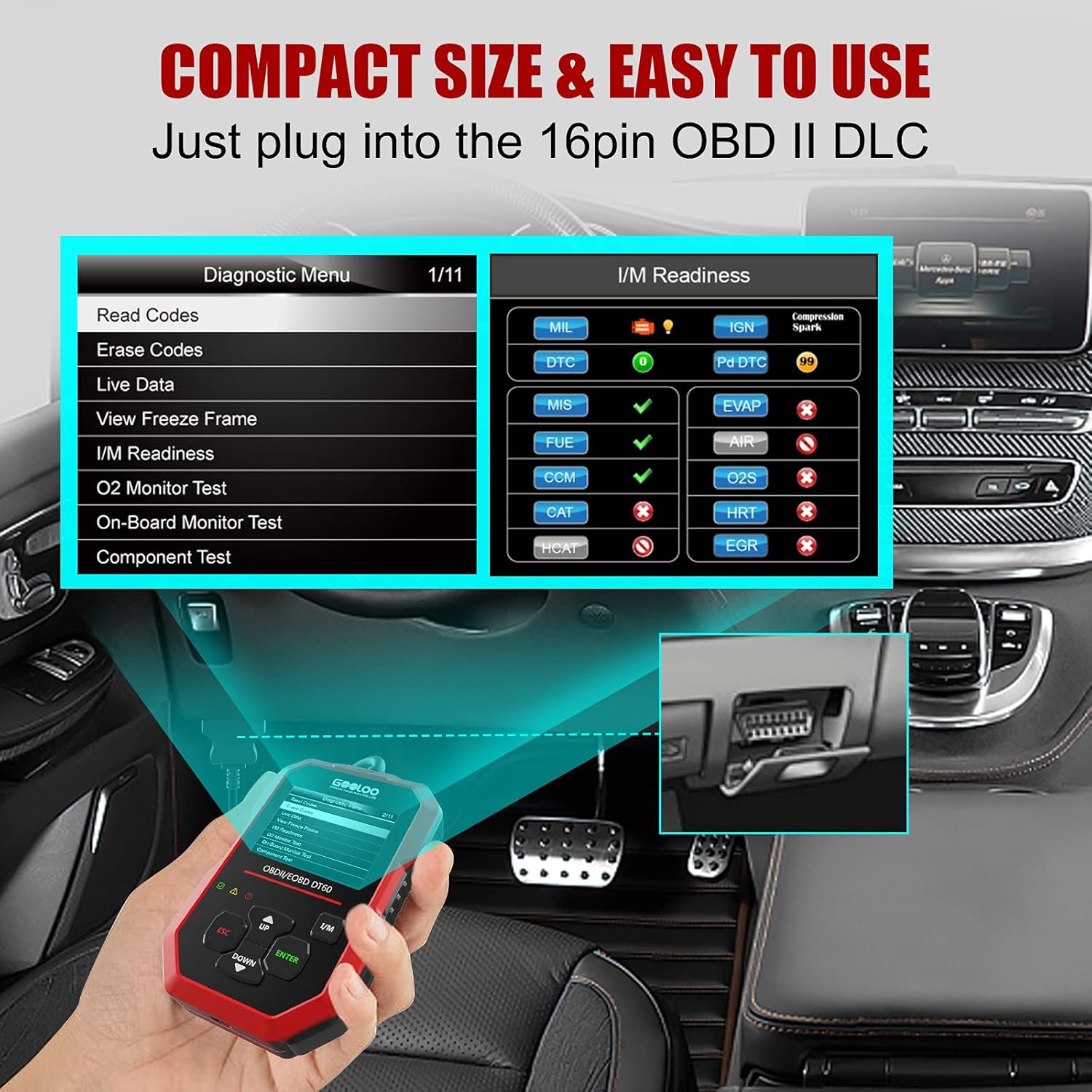 GOOLOO OBD2 Scanner Code Reader for Check Engine Light Car Diagnostic Tool Emission Analyzer , Auto Scan Tool DT60 for All OBDII Vehicles Since 1996 Pack of 2