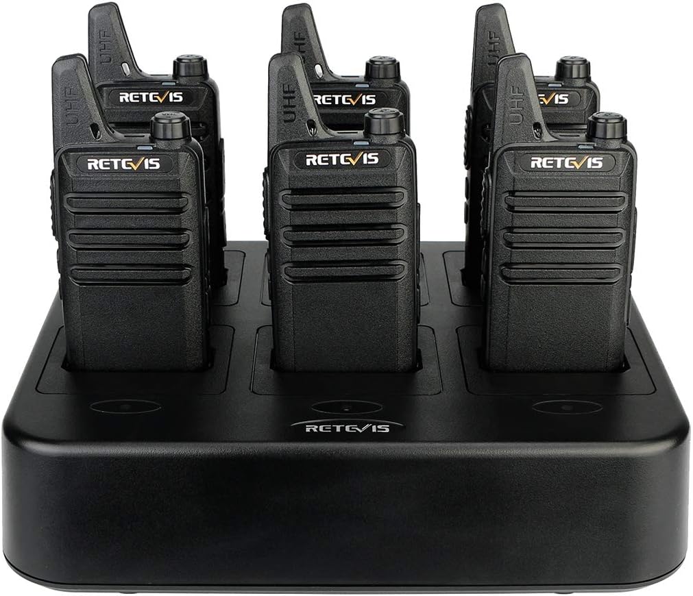 Retevis RT22 Walkie Talkies Rechargeable Hands Free 2 Way Radios Two-Way Radio(6 Pack) with 6 Way Multi Gang Charger