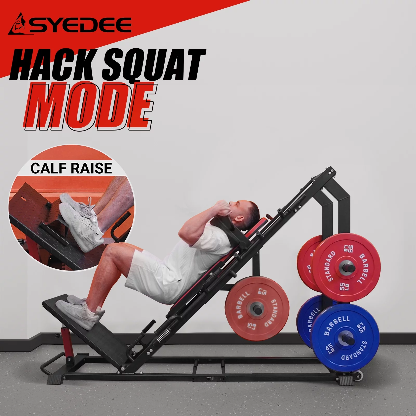 syedee Leg Press Hack Squat Machine, Leg Exercise Machine with Linear Bearing, Lower Body Special with Weight Storage for Quads, Hamstring, Glutes, Calves, Heavy Duty Home Gym Leg Day Equipment(Red)
