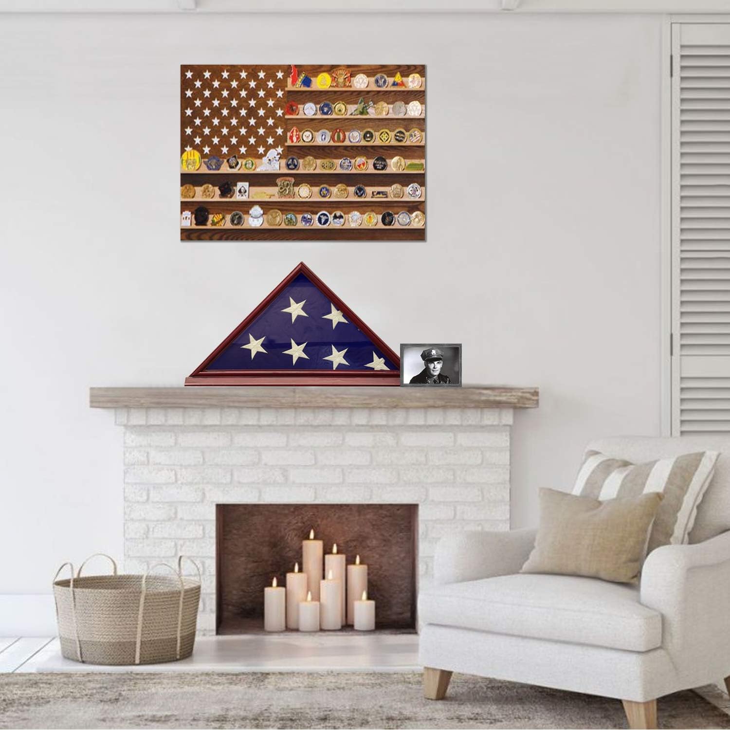ANLEY Solid Wood Memorial Flag Display Case with Base - Real Glass Front - Wall Mounted Burial Flag Frame - American Veteran USA 5' x9.5' Folded Flags Shadow Box