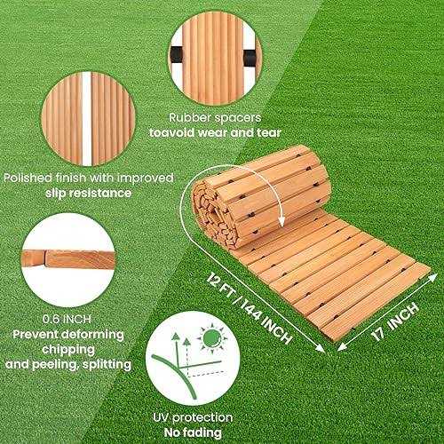 Wooden Garden Pathway 12FT Roll Out Wooden Pathway Garden Walkways Cedar Straight Walkway Weather-Resistant UV Protected Roll Up Wood Road Floor - Shop Hardware Tools Online Store