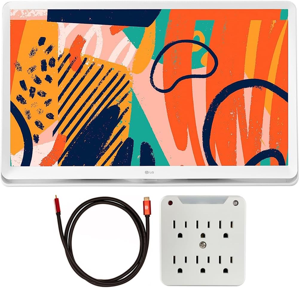 LG 27LQ600S-WU 27" Full HD IPS LED TV Monitor with web OS TV Bundle with Deco Gear 6FT Universal 4K HDMI 2.0 Cable and Stanley SurgePro 6-Outlet Surge Adapter with Night Light