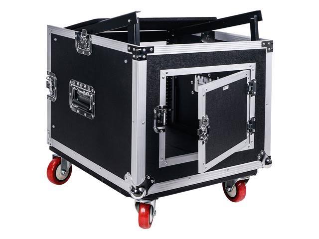 Sound Town 8-Space Pa/dj Rack/Road Case with Slant Mixer Top and Casters (STMR-8UW)
