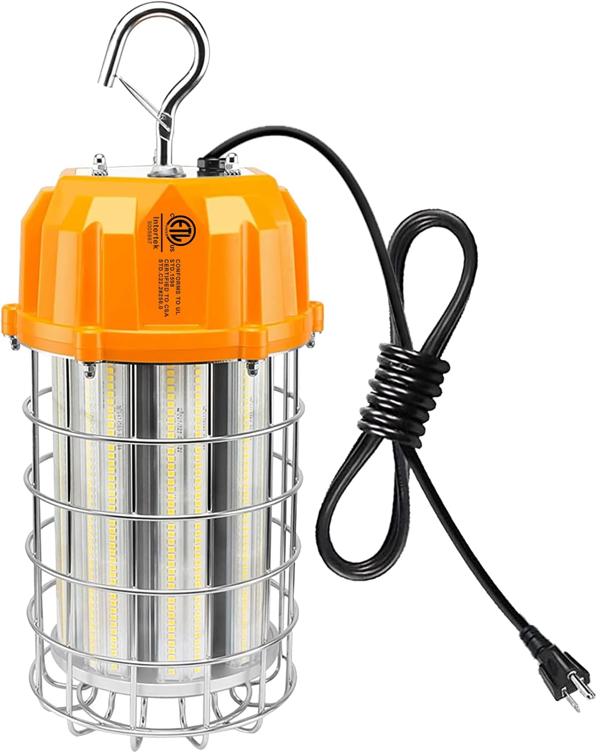 80W LED Temporary Work Light 11,600LM 360° Illumination 10' Cable with 120V Plug Portable Hanging Construction Work Lights IP65 Plug-n-Play for Job Site Warehouse Garage Lighting Pack of 2