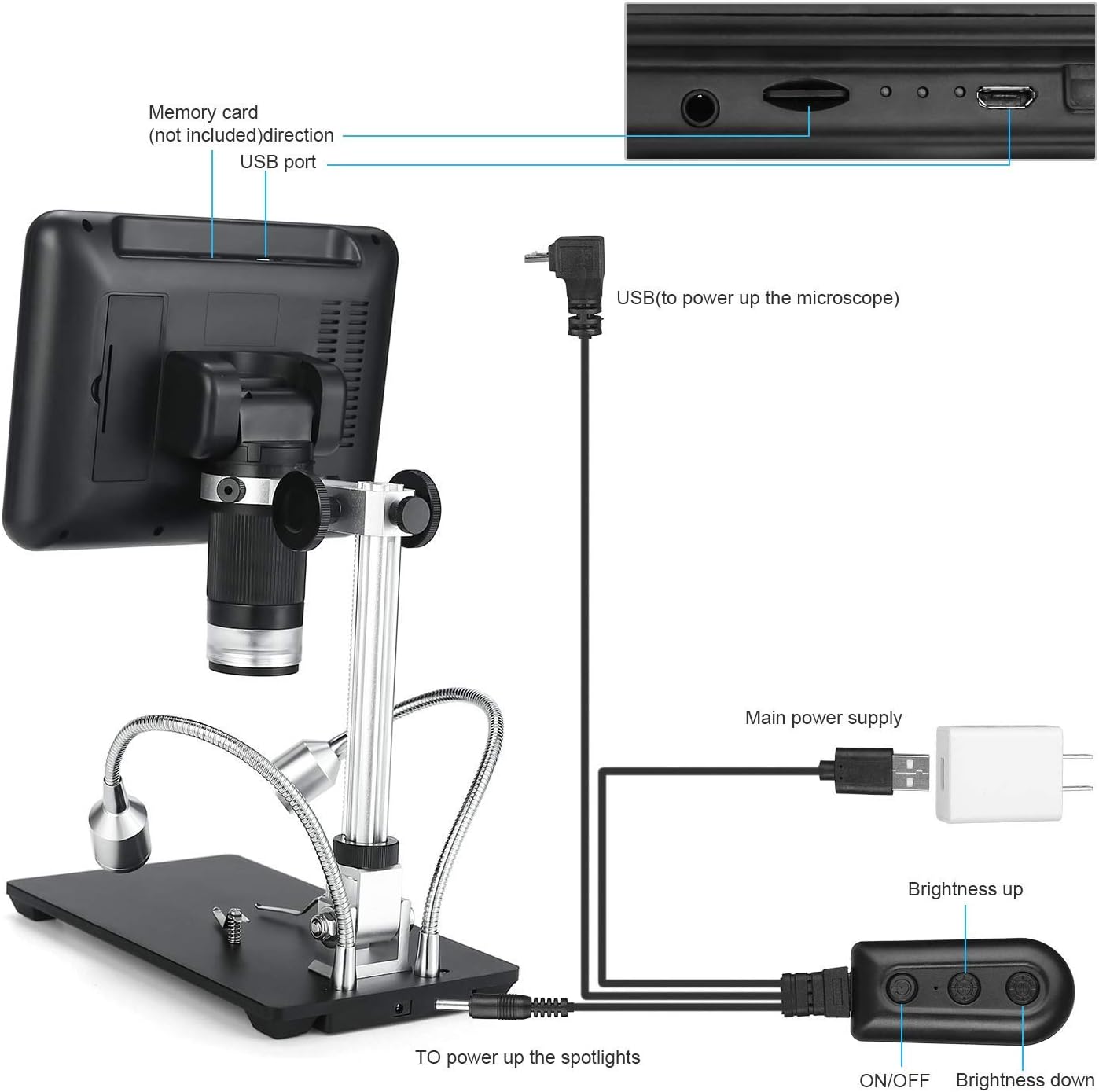 Andonstar Black corlor 7 inch LCD 1080P Circuit Board Digital Microscope AD206 with 200X Magnification Zoom for Phone Repair Soldering