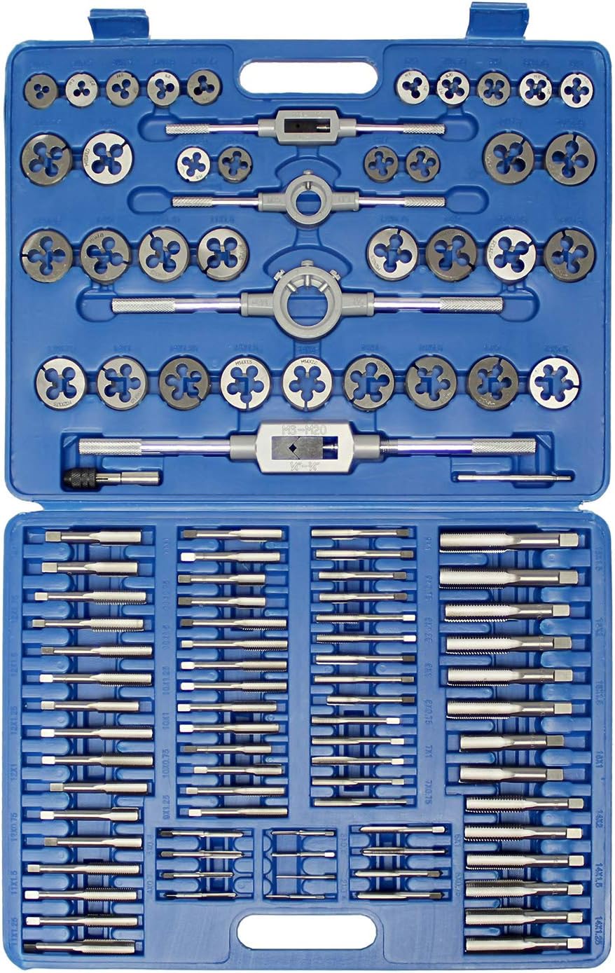 ABN Large Tap and Die Set Metric Tap and Die Kit Rethreading Tool Kit Thread Maker Hole Threader 110-Piece Set, Metric