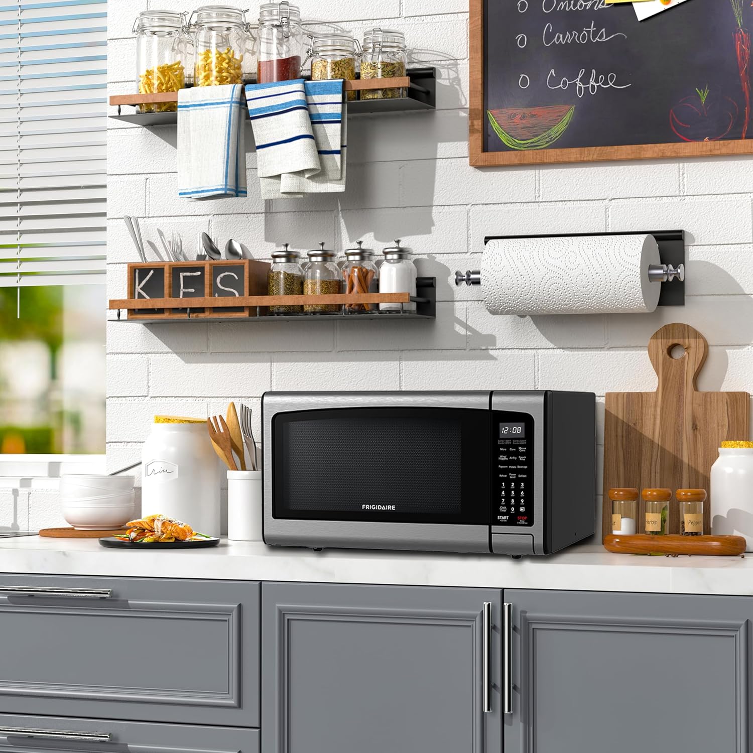 Frigidaire EMW112OAMZ Stainless Steel Microwave Oven, Multi Function, Programmable, 1.1 Cu Ft 1000-Watt, residential kitchen, Stainless
