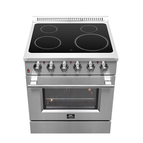 Forno Galiano Full Electric 30" Inch. Freestanding Range and Oven with 4 Radiant Elements Ceramic Glass Cooktop - 4.32 Cu.Ft. Stainless Steel Convection Oven with Air Fryer Kit