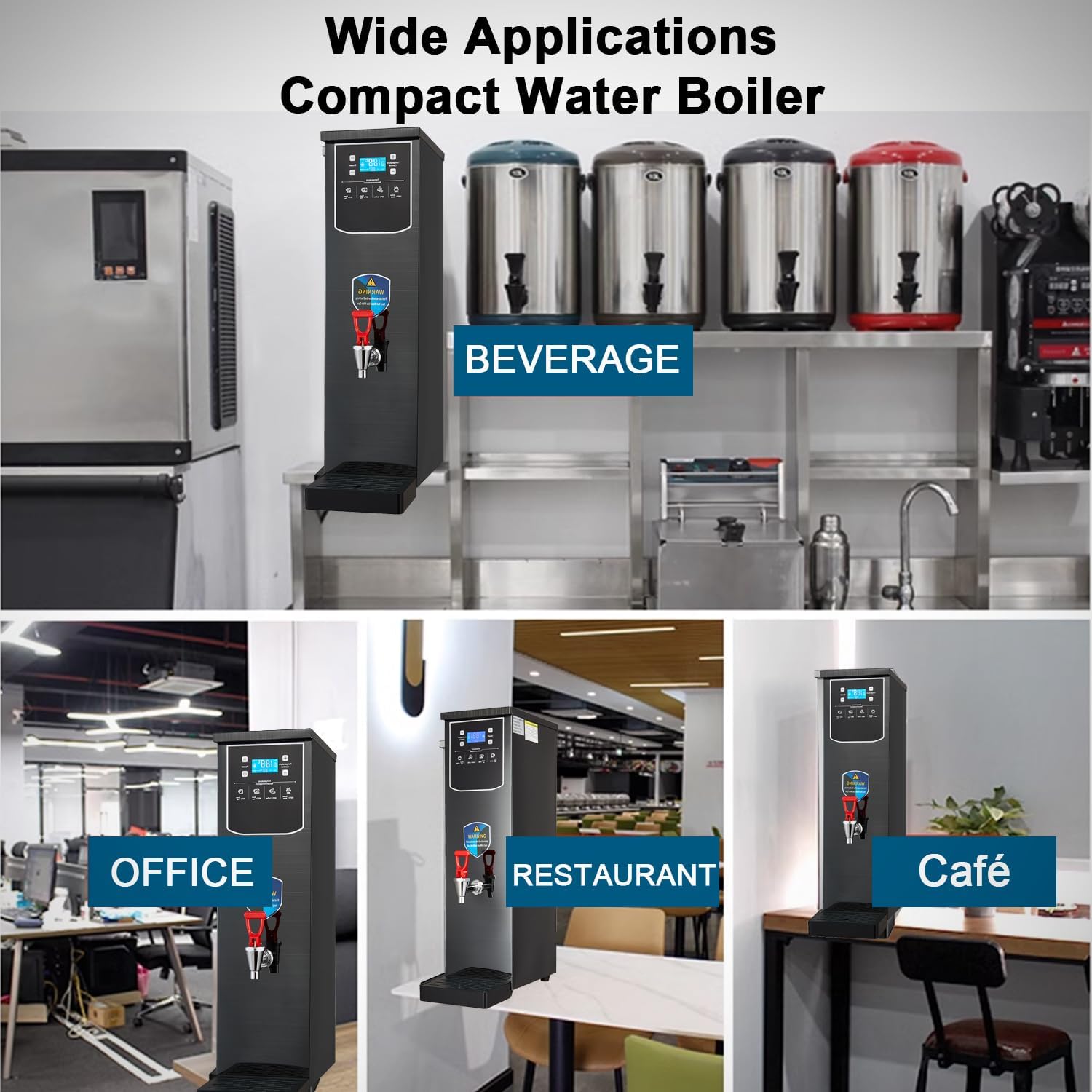 Hot Water Dispenser Commercial Water Boiler Electric Warmer Black Hot Water Machine, 50L/13Gal per Hour, Stainless Steel, Large Capacity, 1600W Fast Heating for Restaurant, Hotel, Office