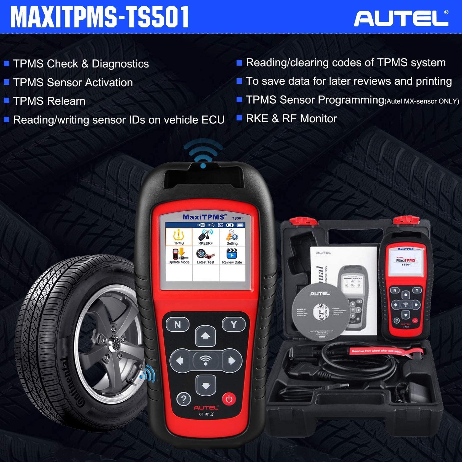 Autel MaxiTPMS TS501 TPMS Relearn Tool Automotive Scan Tool, 2022 Upgraded Ver. of TS401/ TS408, Activate & Relearn All Brands TPMS Sensors, Program MX-Sensors [315/433MHz], Read/Clear TPMS DTCs