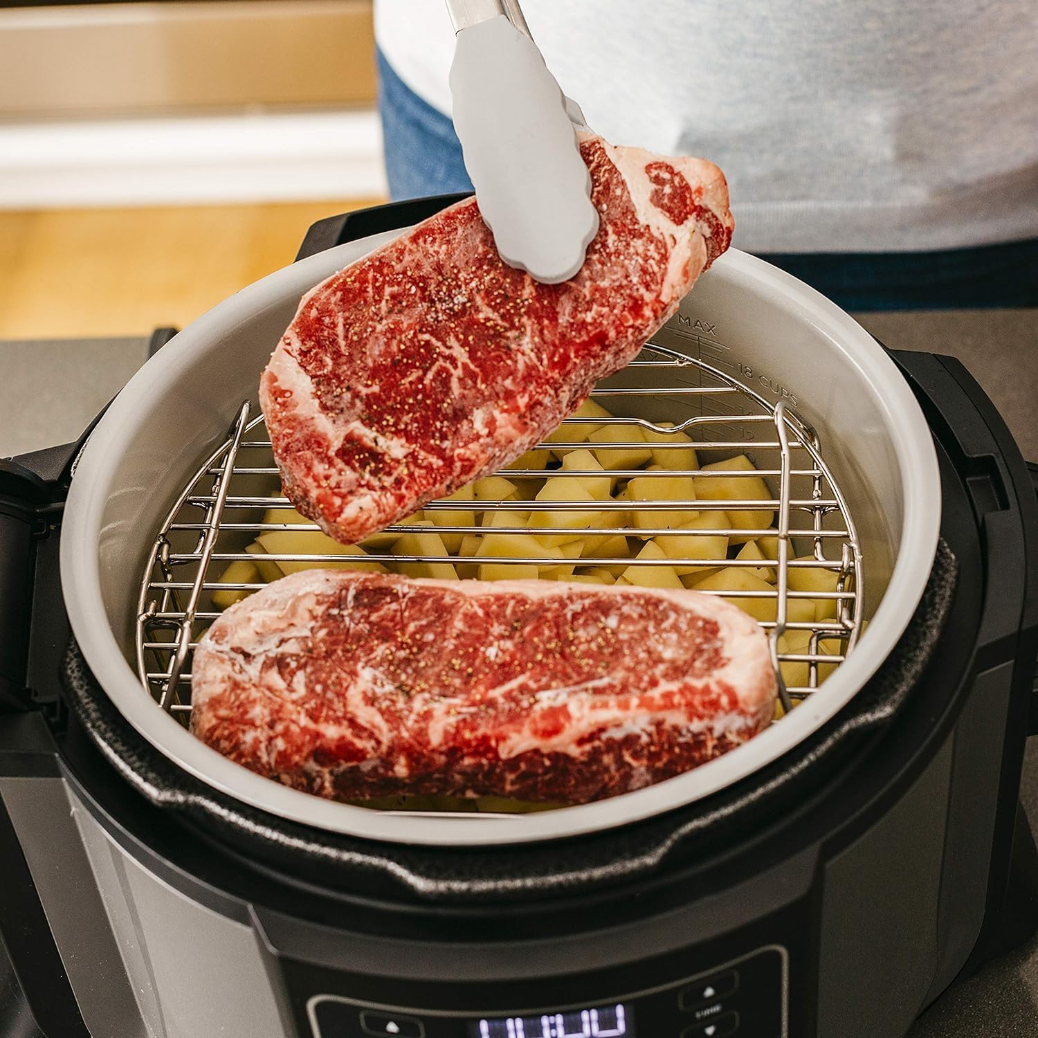 Ninja OP301 Foodi 9-in-1 Pressure, Broil, Dehydrate, Slow Cooker, Air Fryer, and More, with 6.5 Quart Capacity and 45 Recipe Book, and a High Gloss Finish