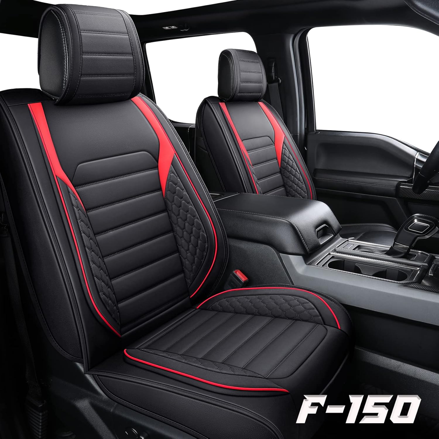 YIERTAI Custom Fit for Ford F150 Seat Covers Compatible with 2009-2022 F150 2017-2022 F250 F350 F450 Truck Crew Cab Supercab Super Duty Waterproof Leather Front Car Seat Cushion(2 PCS Front/Black)