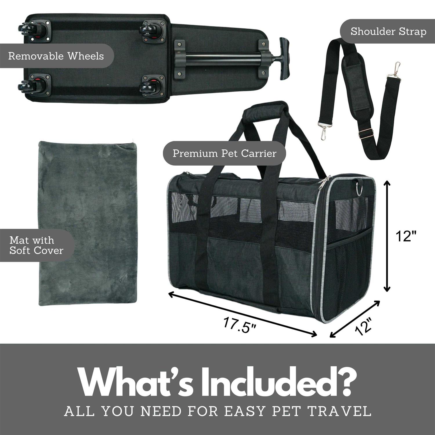 Pet Carrier with Wheels – Airline Approved – Rolling Pet Carrier – Soft Dog &amp; Cat Travel Carrier - Pet Supplies online store