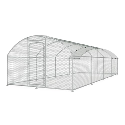 Large Metal Chicken Coop Walk-in Poultry Cage Chicken Run Pen Dog Kennel with Waterproof and Anti-Ultraviolet Cover for Outdoor Farm Use(9.8' L x 19.7' W x 6.4' H)