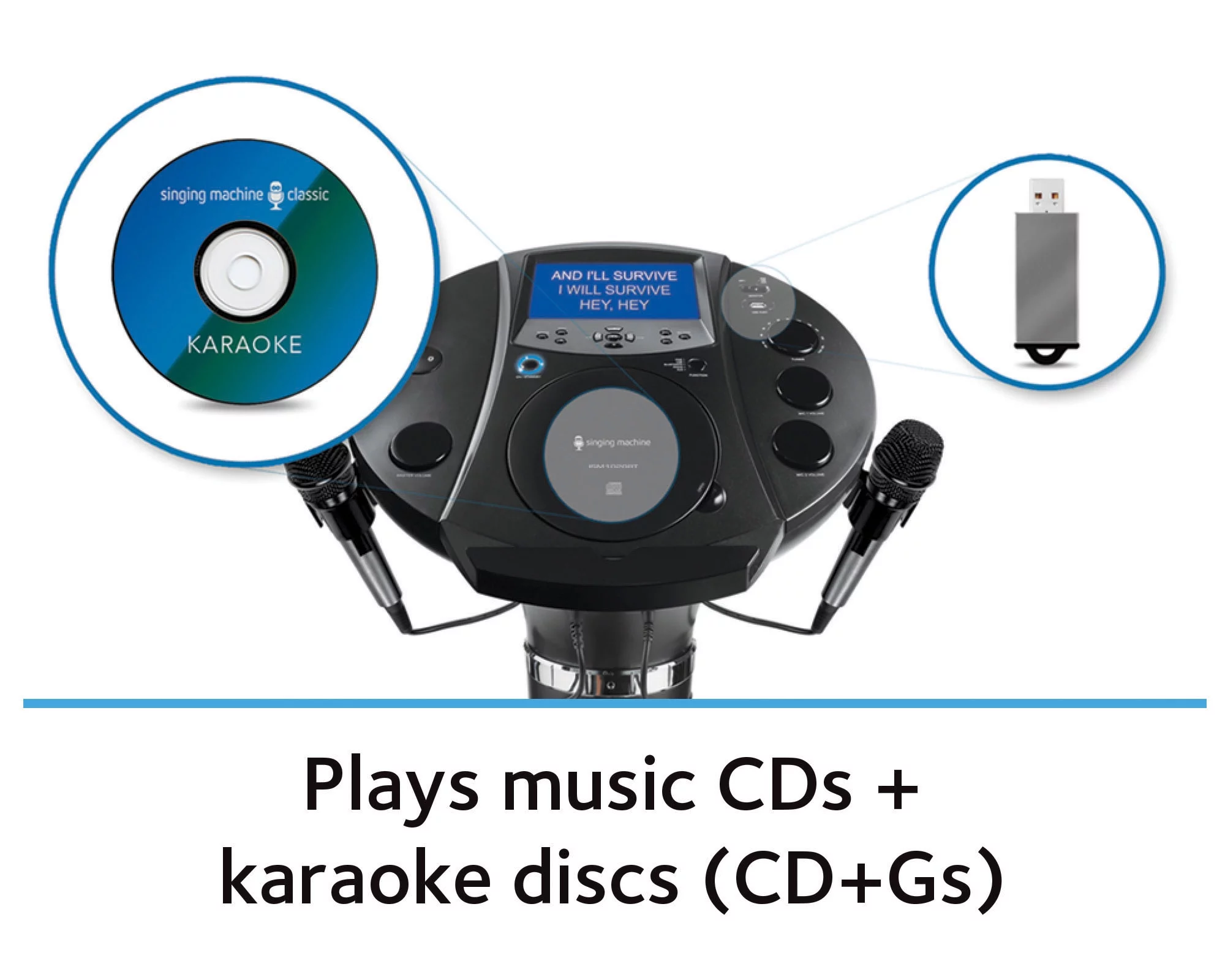 Singing Machine ISM1030BT Bluetooth Pedestal Karaoke System with Resting Tablet Cradle and 7"LCD Color Monitor and Two Microphones, Black