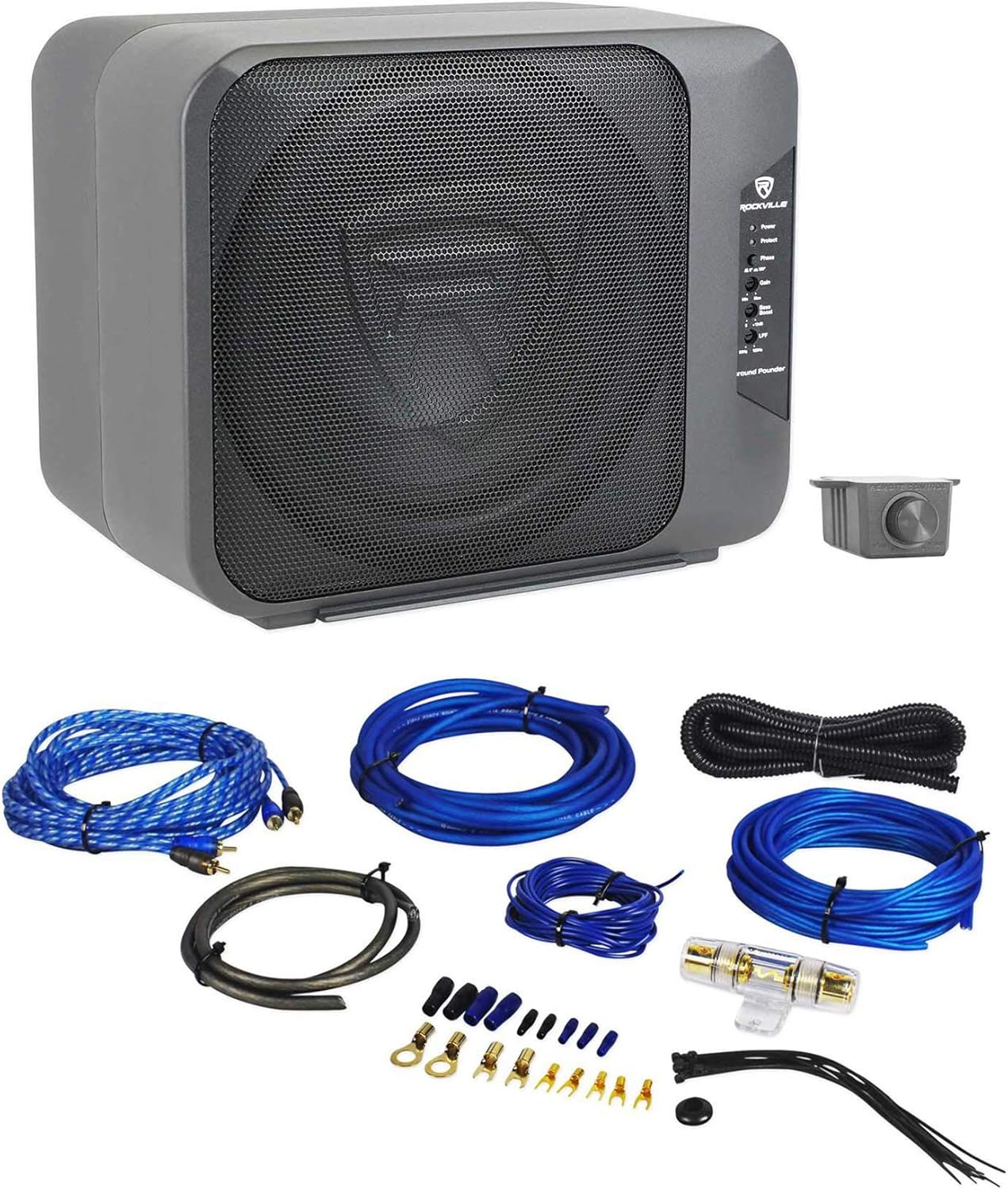 Rockville Ground Pounder 800 Watt Powered Dual 10" Loaded Car Subwoofer+Amp Kit