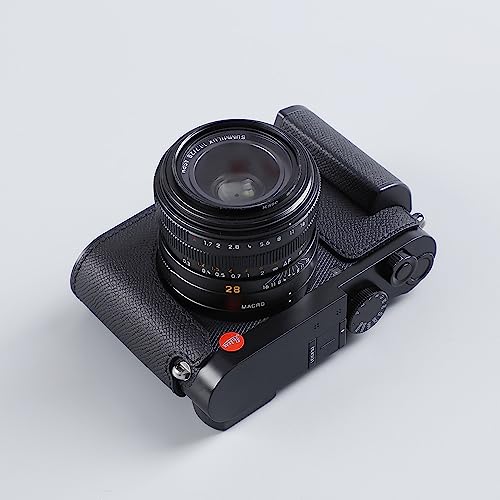 Camera Half Case for Leica Q3,SIUTATDSH Vintage Metal Genuine Leather Camera Protective Cases Stylish Portable Shockproof (BlackC)