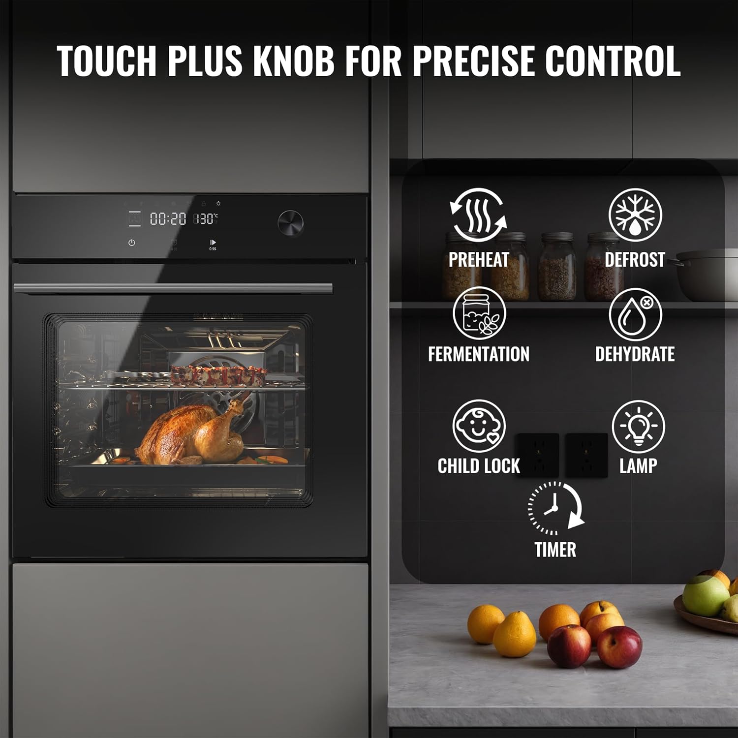24" Built-in Electric Ovens, Single Wall Oven with 8 Cooking Modes, 108 Smart Menus, 2.5 Cu.f Convection Built-in Oven, Stainless Steel, Touch Control, Timer, Safety Lock, 3000W, 240V