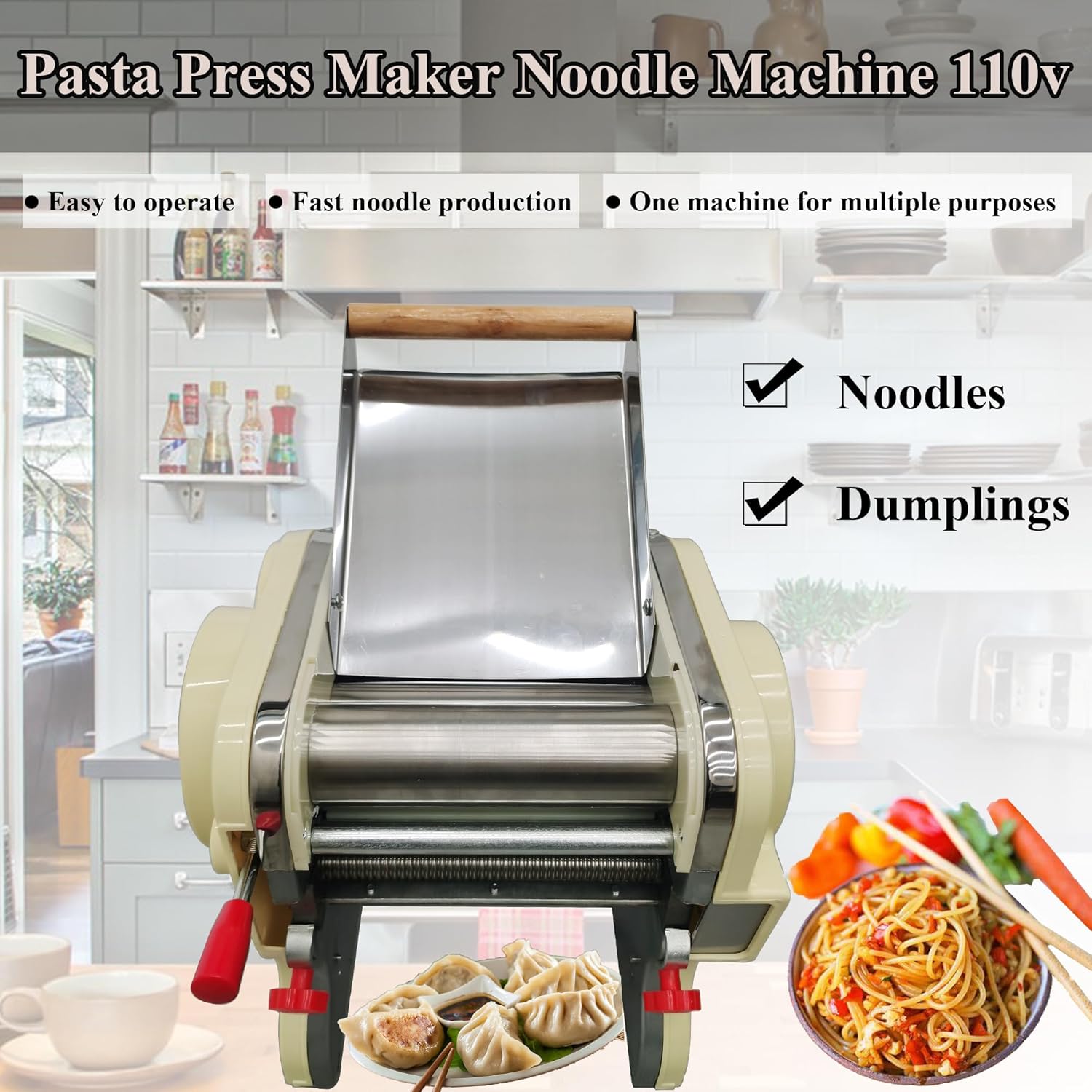 Pasta Maker Stainless Steel Electric Pasta Press Maker Electric Noodle Maker Pasta Width 3mm 110v Round Knife Noodle Machine Automatic Noodle Making Machine Random Dough Knife