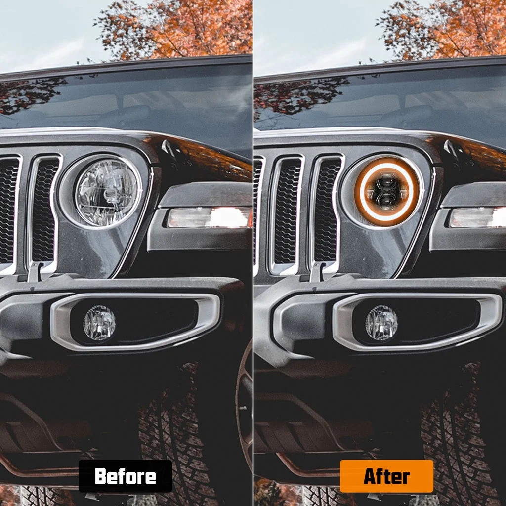 Sunpie Black 9" RGBW Halo LED Headlights & 4" RGBW LED Fog Lights for 2018-2024 Jeep Wrangler JL JLU Jeep Gladiator (JT)