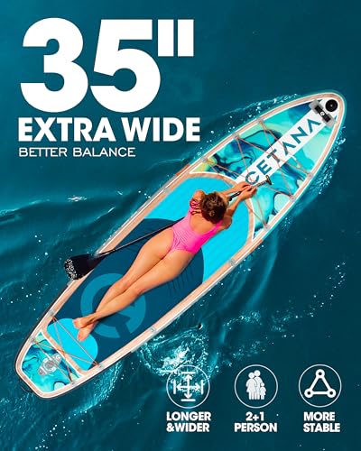 CETANA 11'6×35" Extra Wide Stand Up Paddle Board for Adults & Youth, 400lb Capacity Inflatable Paddle Board, Sup for 2+1 Person with Removable US Fin, 100L Backpack, Floating Paddle, Safety Leash
