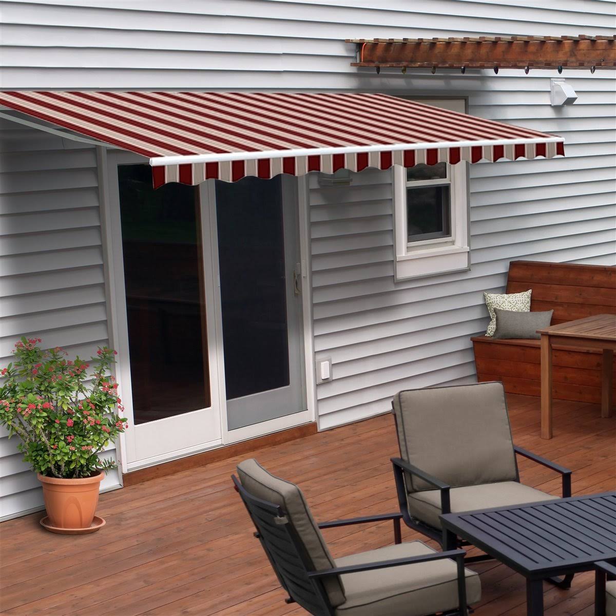Aleko AWM20X10MSRED Retractable Motorized Patio Awning, 20& x 10&, Multi Stripe Red