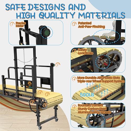 PawPaw's Large & Medium Dog Treadmill - Indoor & Outdoor Use, Up to 220 lbs, Slatmill Design with Brake