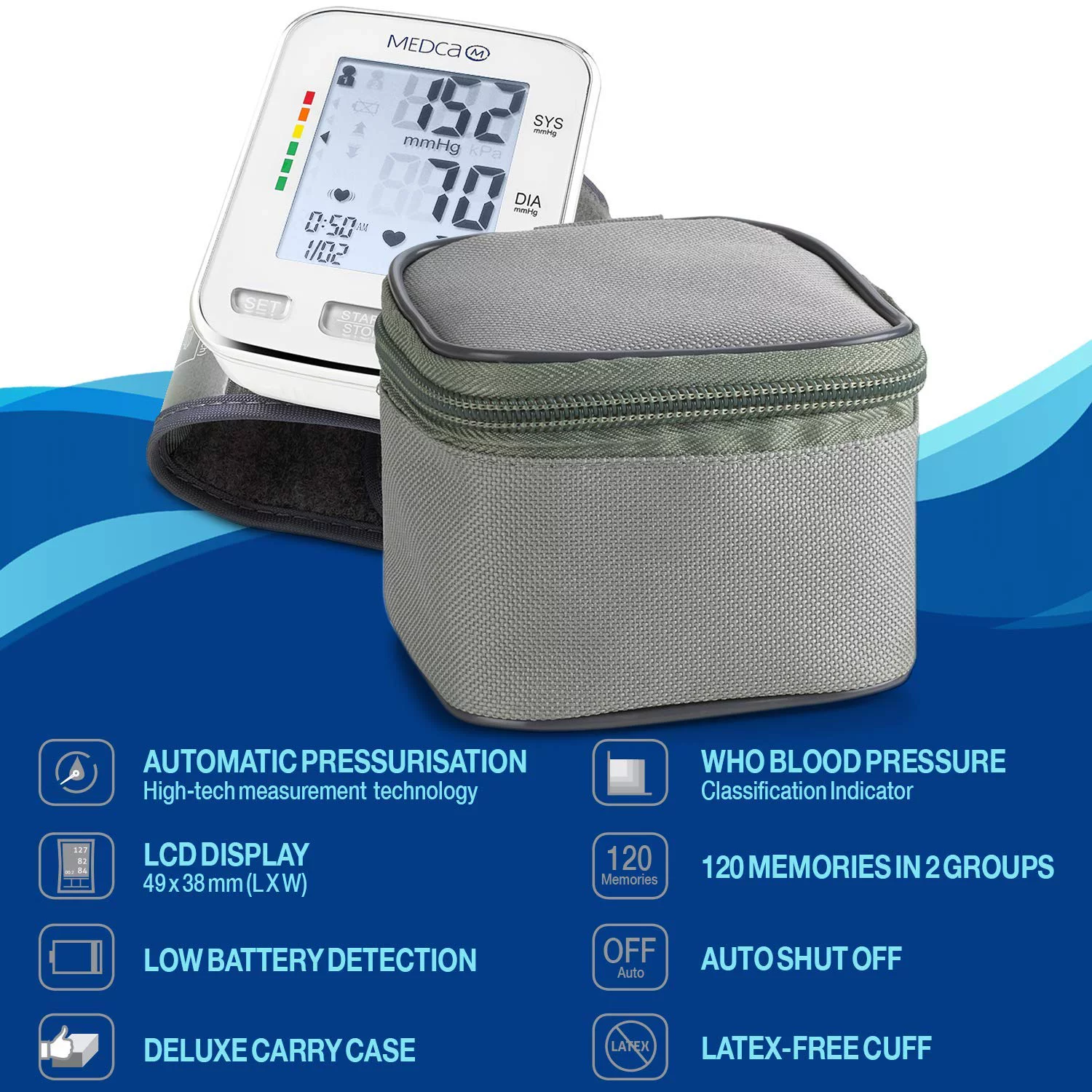 Blood Pressure Cuff Wrist with Monitor and Portable Fully Automatic BP Machine Band by MEDca - Curated Treasures Market