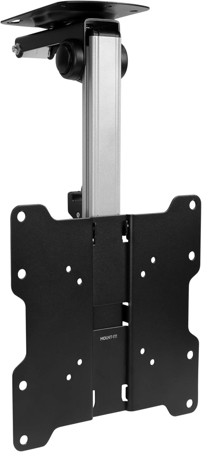 Mount-It! Flip Down TV and Monitor Mount | Ceiling Kitchen Overhead and Under Cabinet Mount | Fits Flat Screens 13 15 17 19 21.5 24 27 32 37 Inches | VESA Compatible 75 - 200 | Height Adjustable