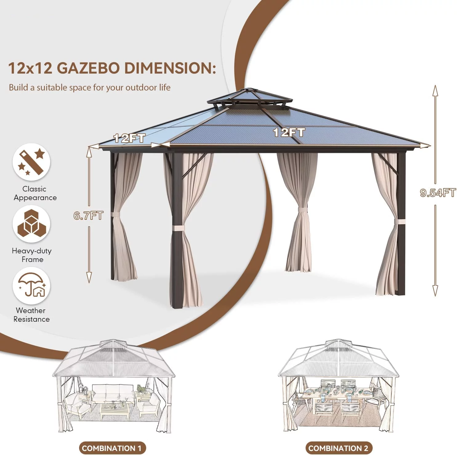 Hommow 10' x 13' Outdoor Hardtop Gazebo, Sun Roof Patio Gazebo with Aluminum Frame