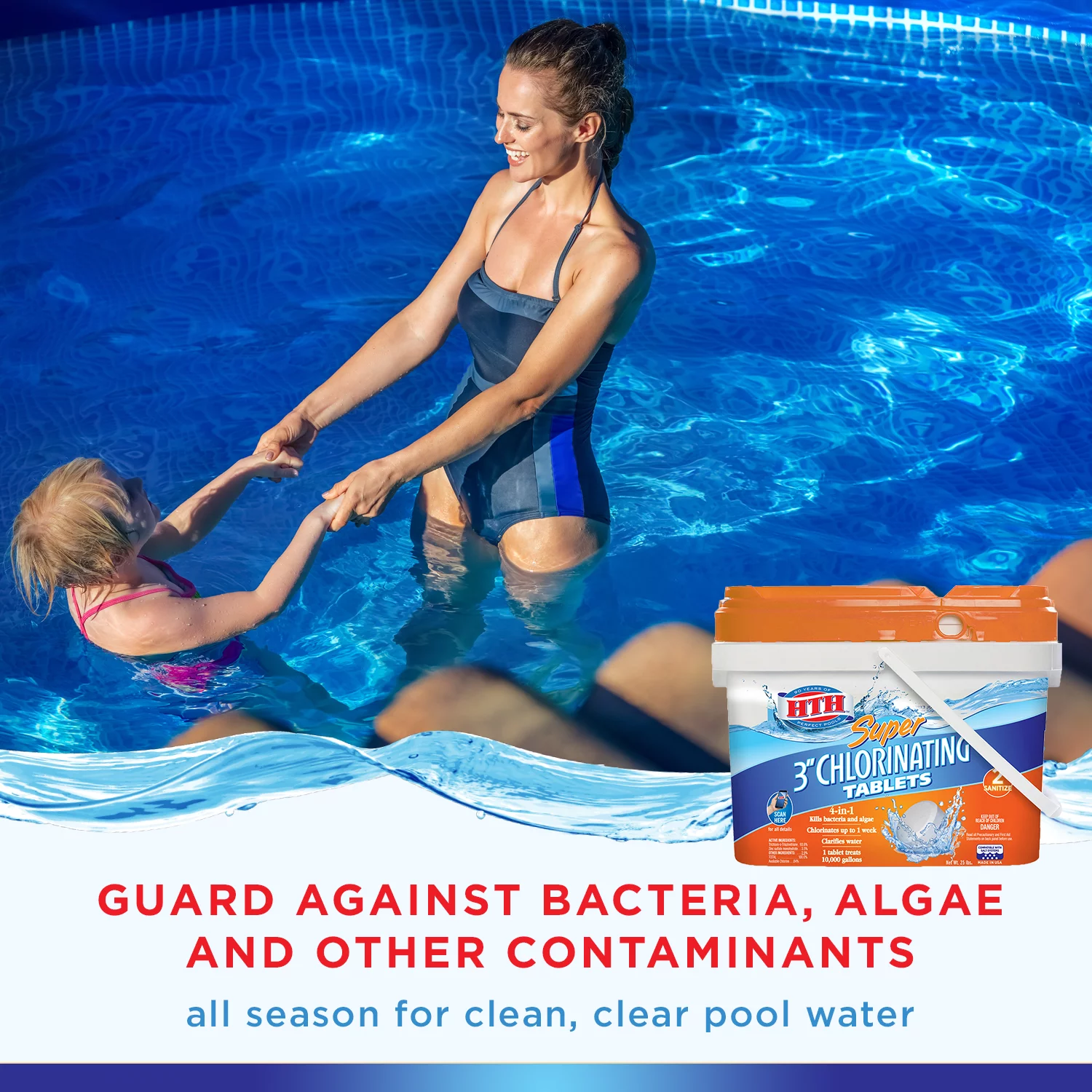 HTH Super 3 Inch Chlorine Tablets for Pool, Pool Chemicals, 25 lbs