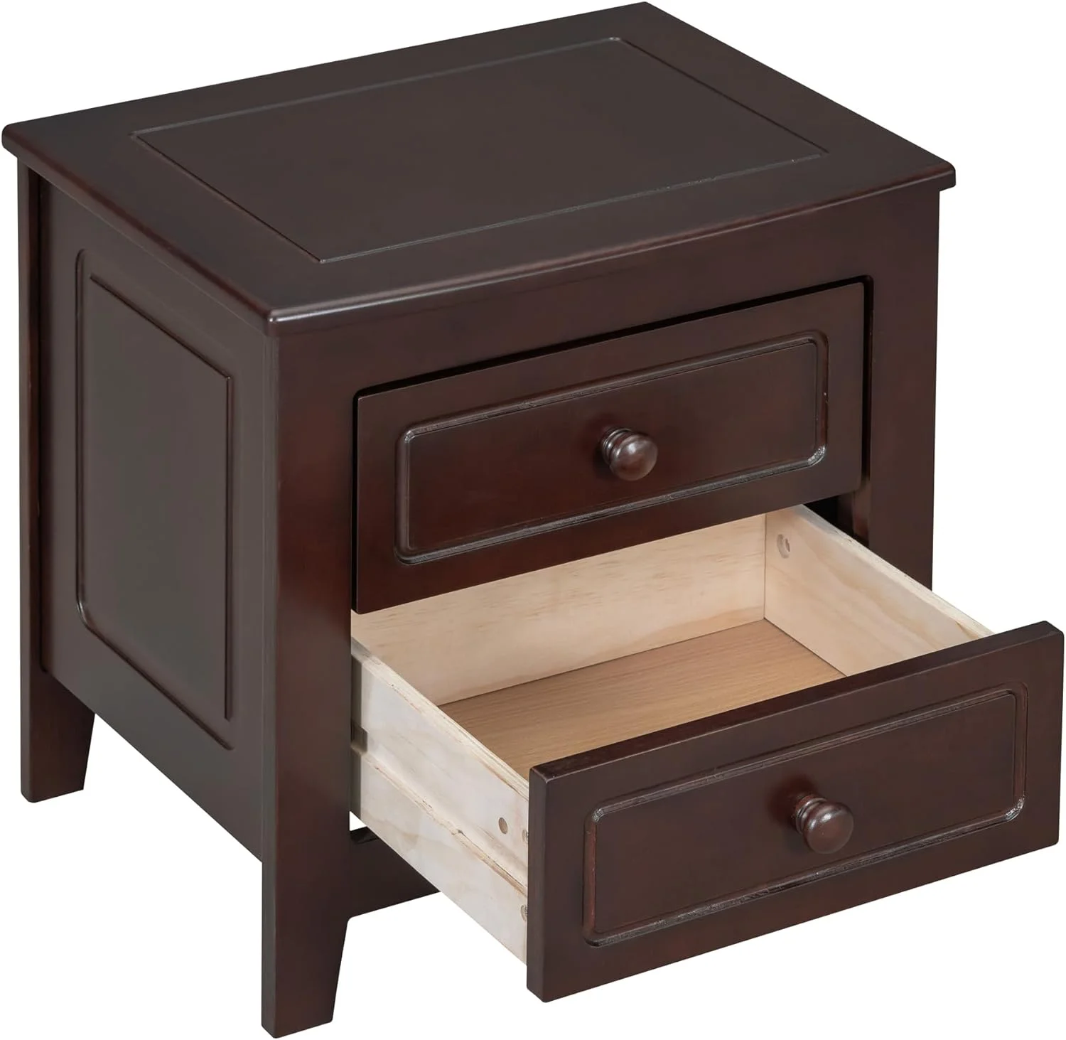 Nightstand With 2 Storage Drawers, Solid Wood Classical End Table Side Table For Bedroom, Living Room, Office, Dark Walnut