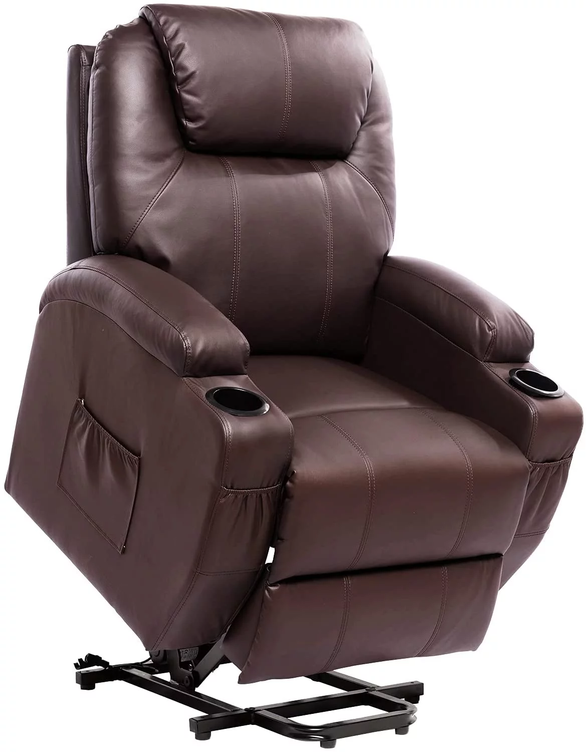 Polar Aurora Living Room Power Lift Massage Recliner Chair for Elderly PU Leather Heated Recliner Ergonomic Lounge Vibratory Massage Function with Cup Holders/Heating/Remote Control