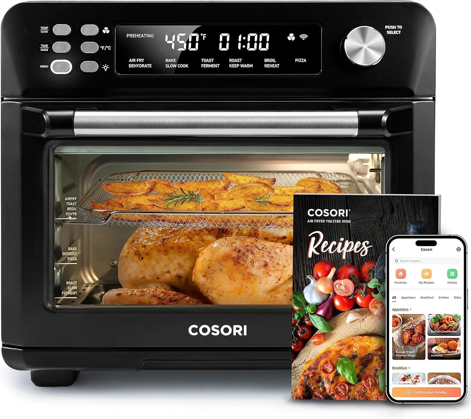 COSORI Air Fryer Toaster Oven, 12-in-1 Convection Ovens CS100-AO Black and Food Tray, with Food Tray and Fryer Basket